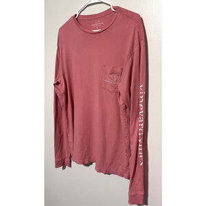 Vineyard Vines T Shirt Mens Small Salmon Peach Long Sleeve Whale Logo Pocket Tee